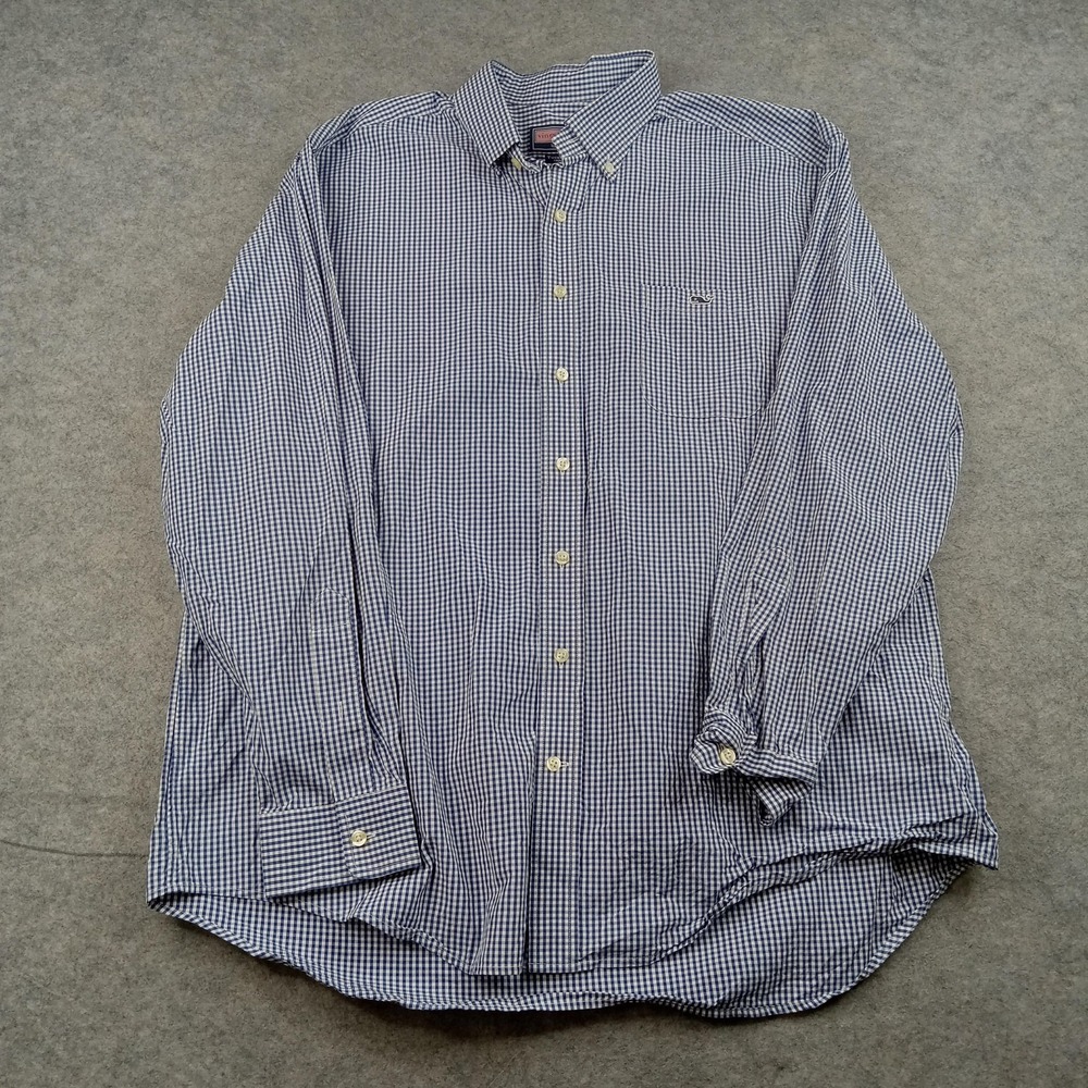 Vineyard Vines Shirt Mens XL Blue Check Tucker Button Front Long Sleeve Classic